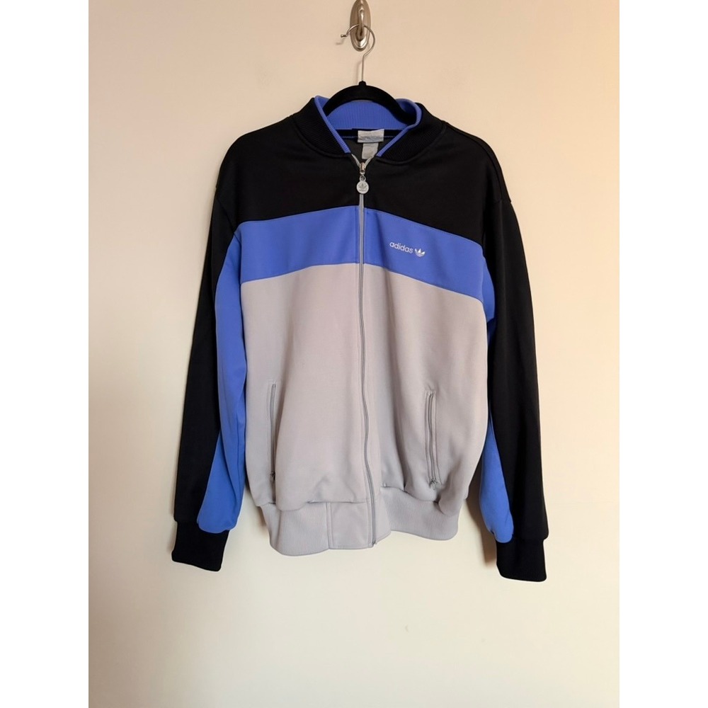 Vintage Adidas Originals Track Jacket Men's XL Black Blue Gray Full Zip Taiwan